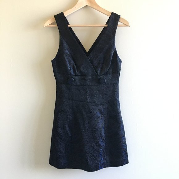 BEBE Black Blue Double‎ V Cocktail Dress Metallic - Picture 1 of 6